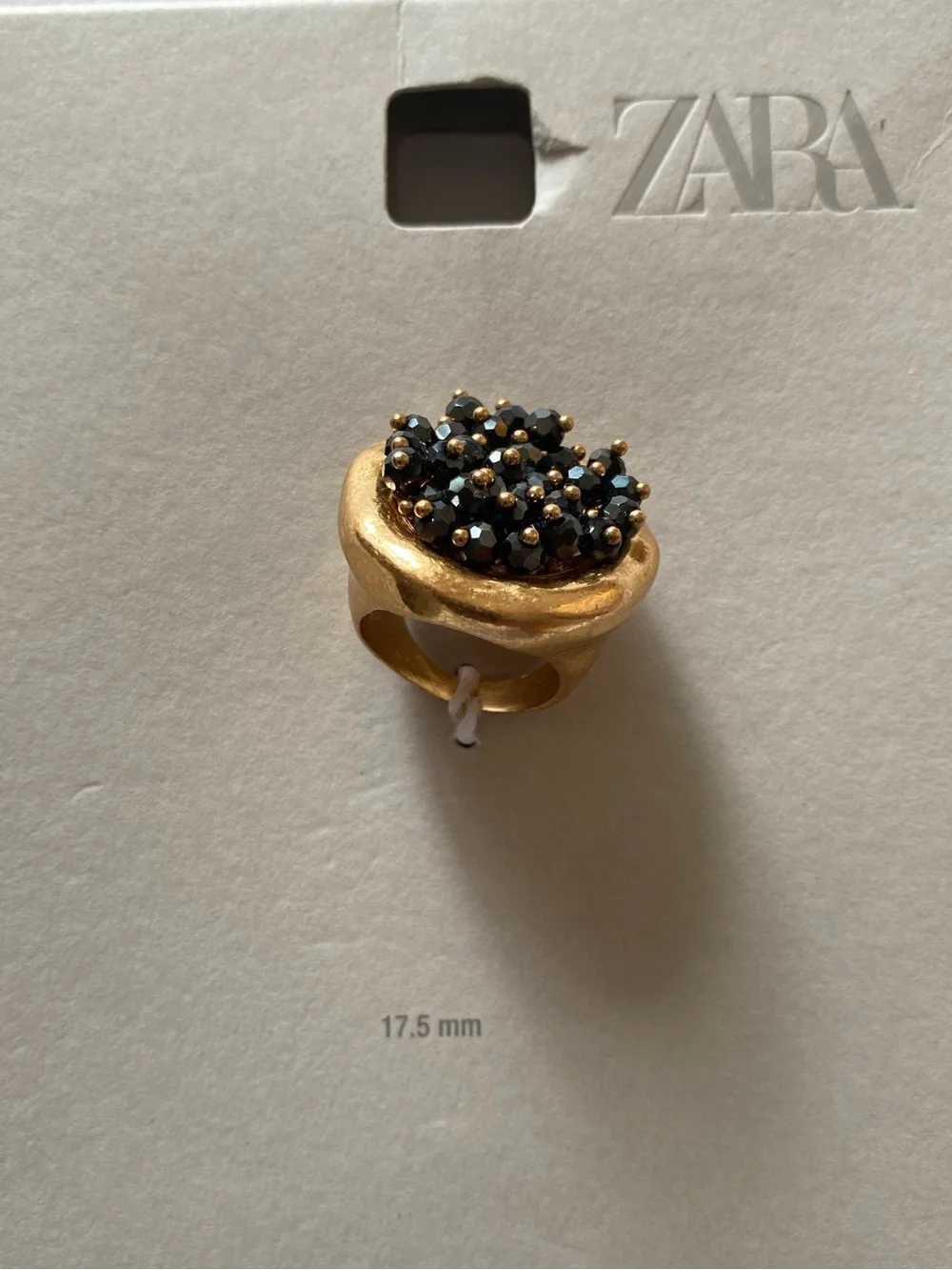 Zara Gold-Tone Ring with Black Faceted Beads